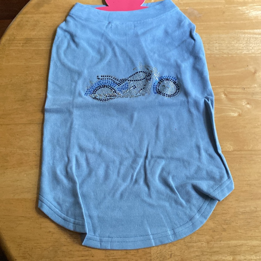 ! Vippochy dog blue t-shirt size XL with decor Motorcycle new